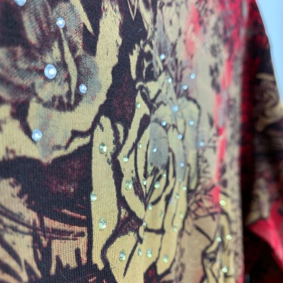 Jess & Jane Savanna Rose Studded All Over Print Graphic 3/4 Sleeve Shirt Tee XL - Picture 2 of 6